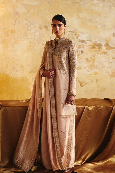 Suffuse Vareen rose gold draped silk shirt and pants