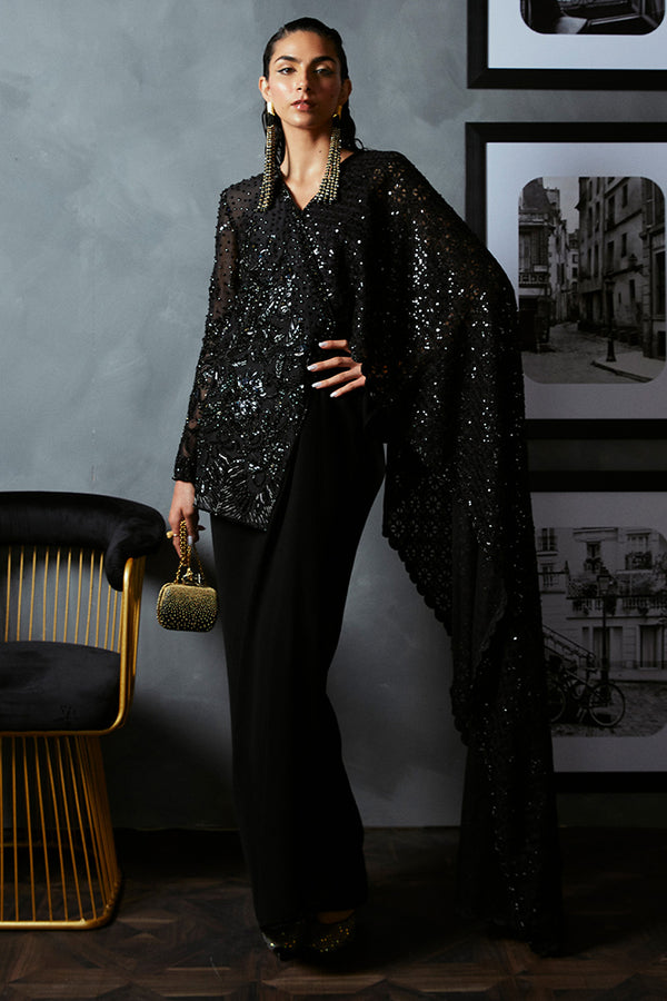 Suffuse Bella black draped dress with embellished jacket, photo 4