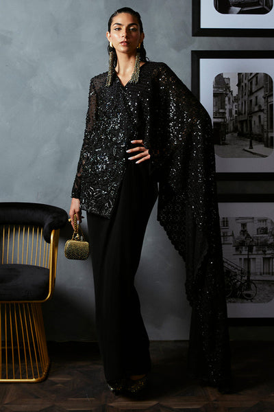 Suffuse Bella black draped dress with embellished jacket, photo 4