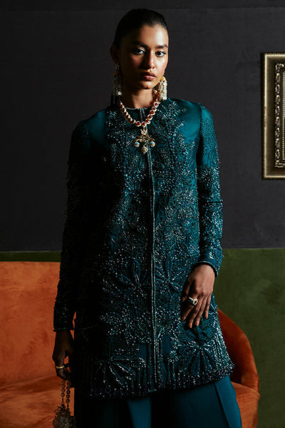 Suffuse Jasmine teal green organza cutwork jacket and flared pants, photo 6