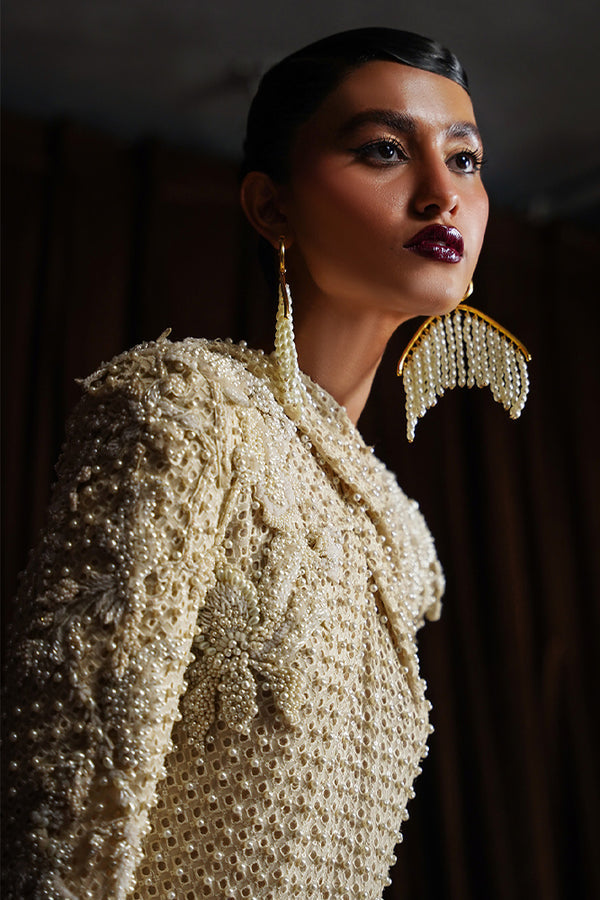 Suffuse Opal pale yellow pearl embellished shirt and pants, photo 2