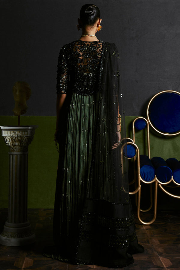Suffuse Freya black and olive green embellished dress with pants, photo 2