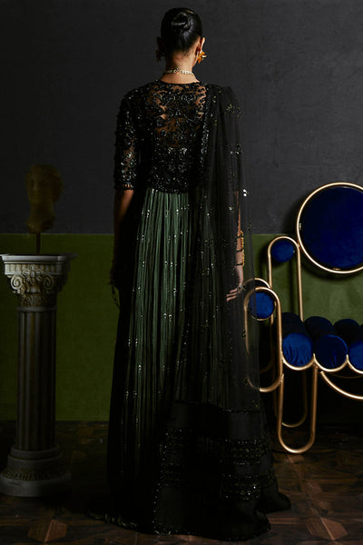 Suffuse Freya black and olive green embellished dress with pants, photo 2