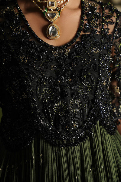 Suffuse Freya black and olive green embellished dress with pants, photo 4