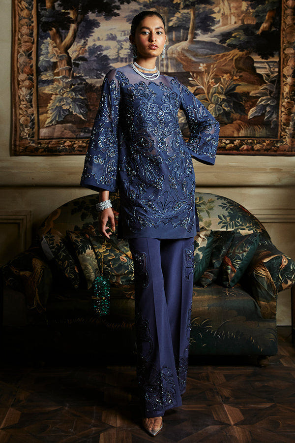 Suffuse Irina slate grey applique shirt and straight pants