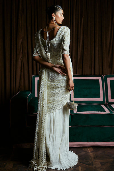 Suffuse Ivy pearl white embellished saree, photo 2