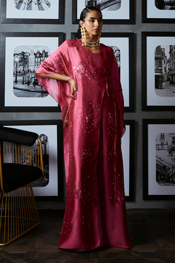 Suffuse Ilsa french pink wrap kaftan and loose pants