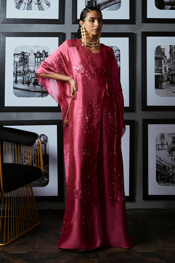 Suffuse Ilsa french pink wrap kaftan and loose pants