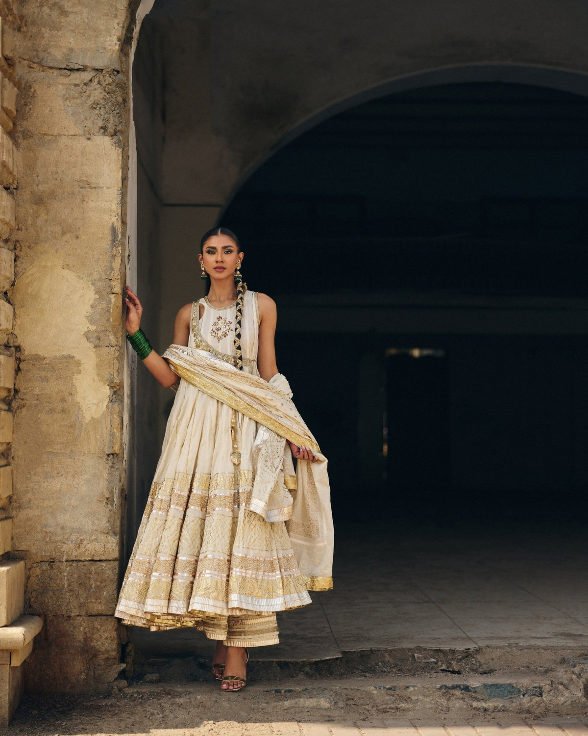The Pink Tree Company | Polki Formals | Jhumar-Brand:The Pink Tree Company-Type:Ladies Clothes-Ivory - House of Maryam- Buy in UK, USA