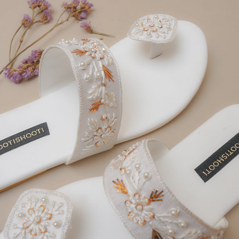 Chameli White Slides by House of Maryam - House of Maryam