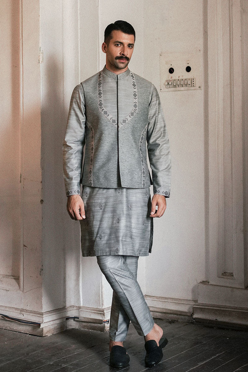 Republic By Omar Farooq | Luxury Rtw | Pastel Blue Waistcoat -  Eastern Luxury RTW - Original Designer Dress - House of Maryam