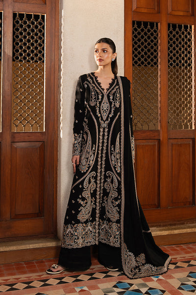 Afrozeh Selene black karandi suit
