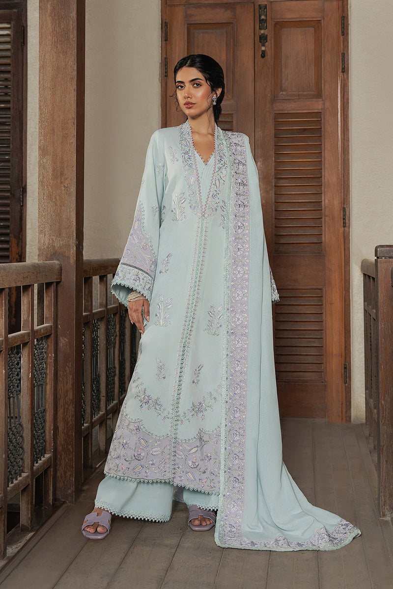 Afrozeh Orella ice blue karandi suit