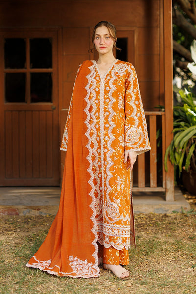 Afrozeh Elyora rust embroidered lawn suit
