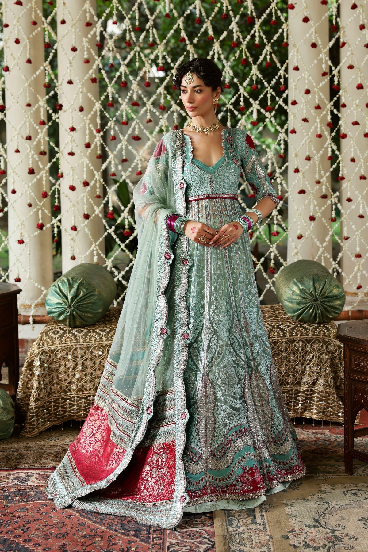 Afrozeh Zanzar pastel blue pishwas and lehenga