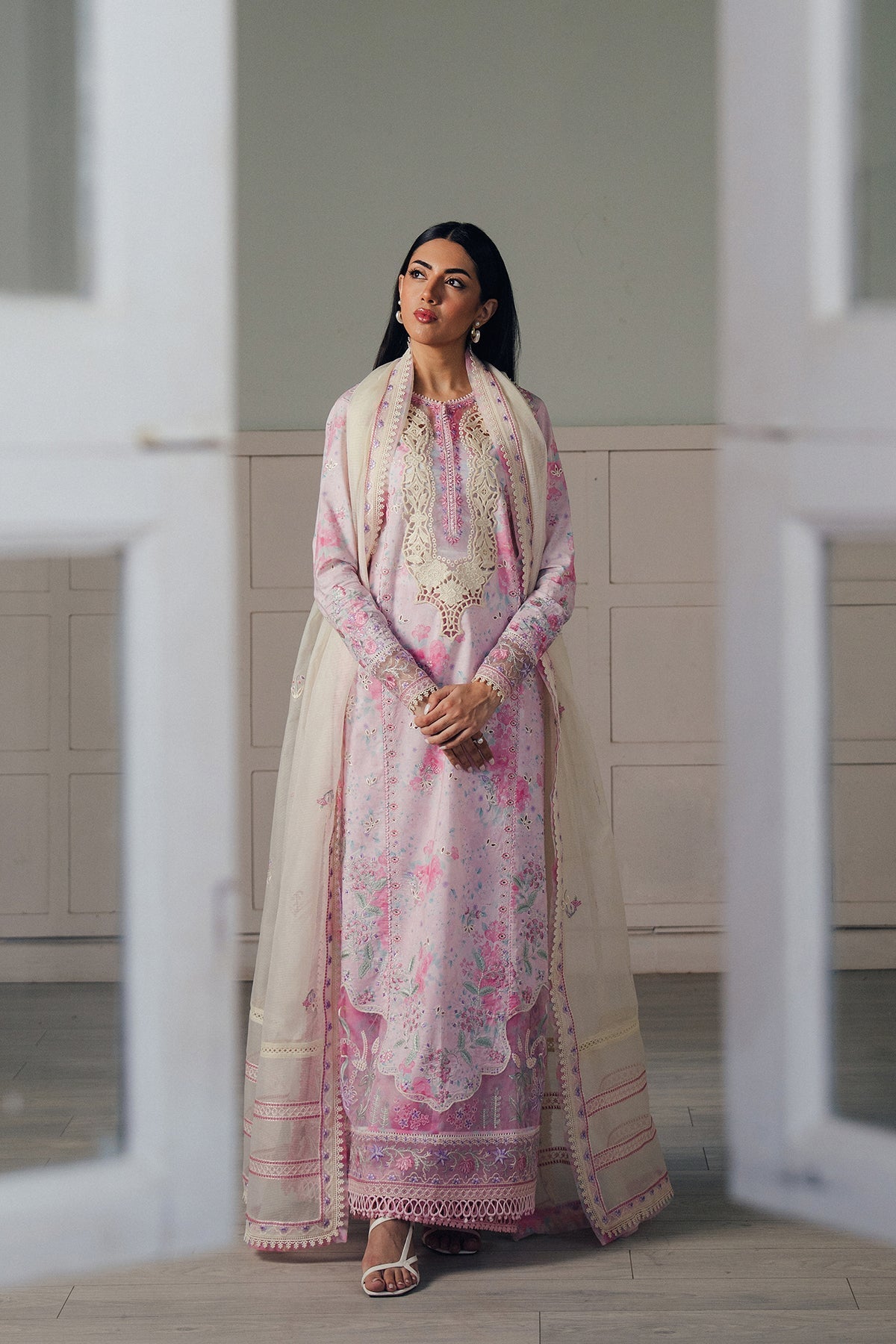 Afrozeh Skydust powder blush pink embroidered lawn suit