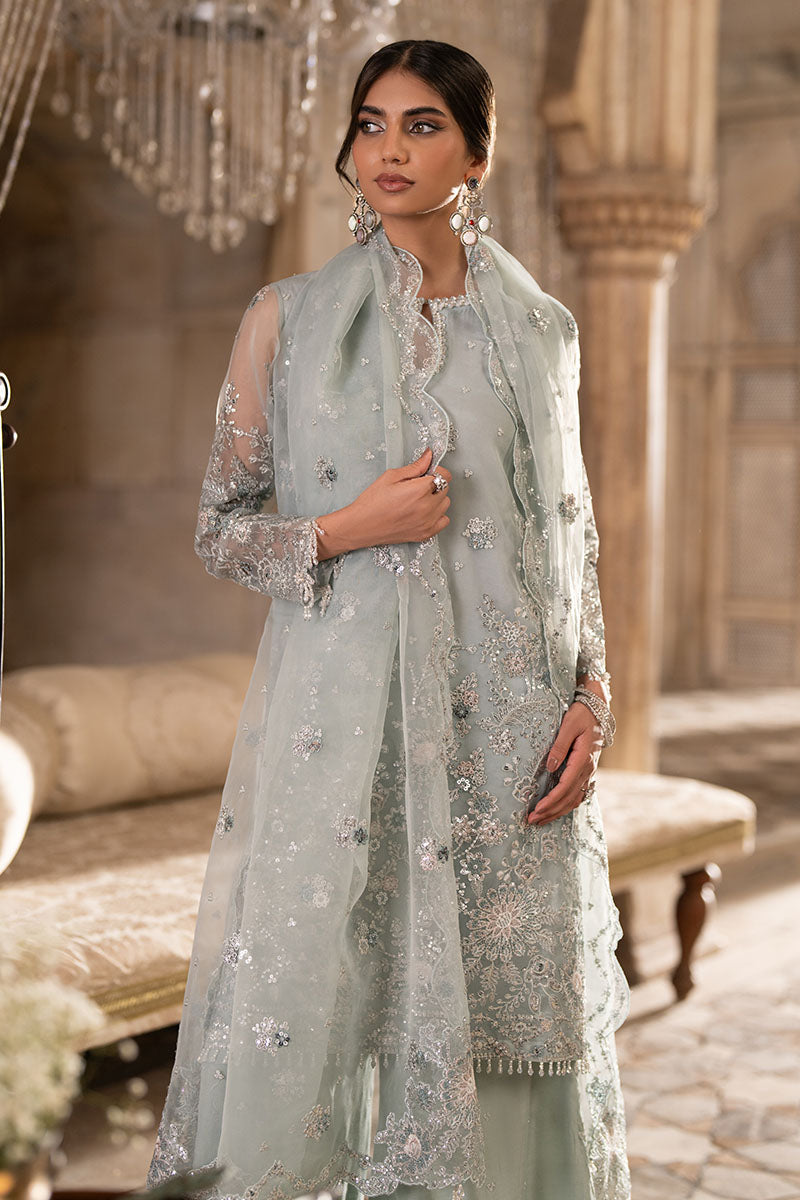 Cross Stitch | Wedding Pret | Aqua Sparkle-3PC Organza Embroidered Pret-3