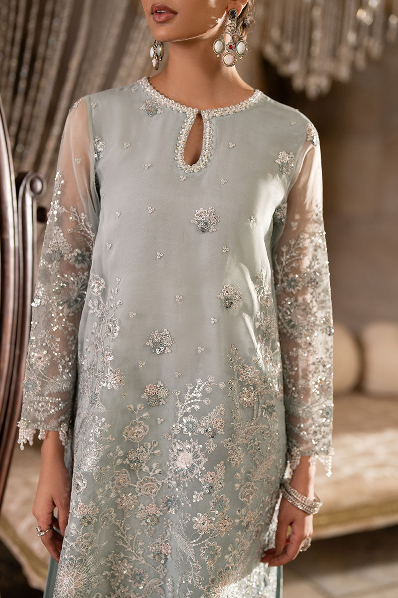 Cross Stitch | Wedding Pret | Aqua Sparkle-3PC Organza Embroidered Pret