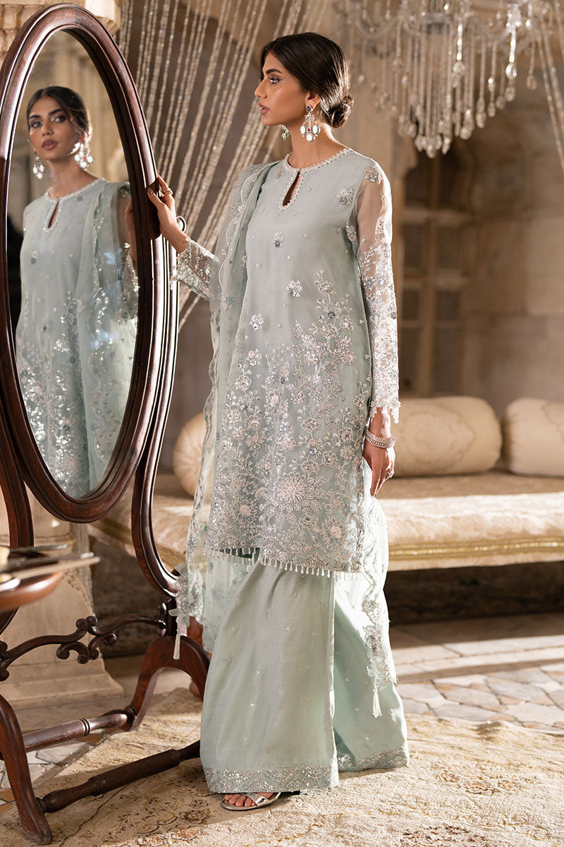 Cross Stitch | Wedding Pret | Aqua Sparkle-3PC Organza Embroidered Pret-5