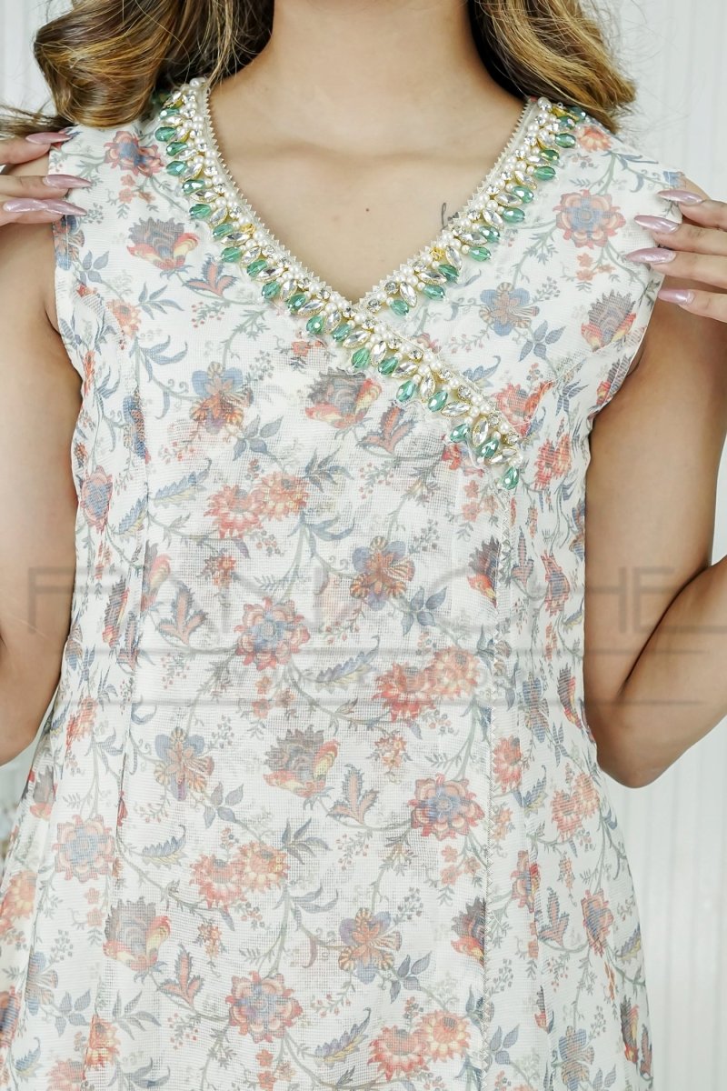 Panache | Pret | White Flora -  Panache By Mona Casual - Original Designer Dress - House of Maryam