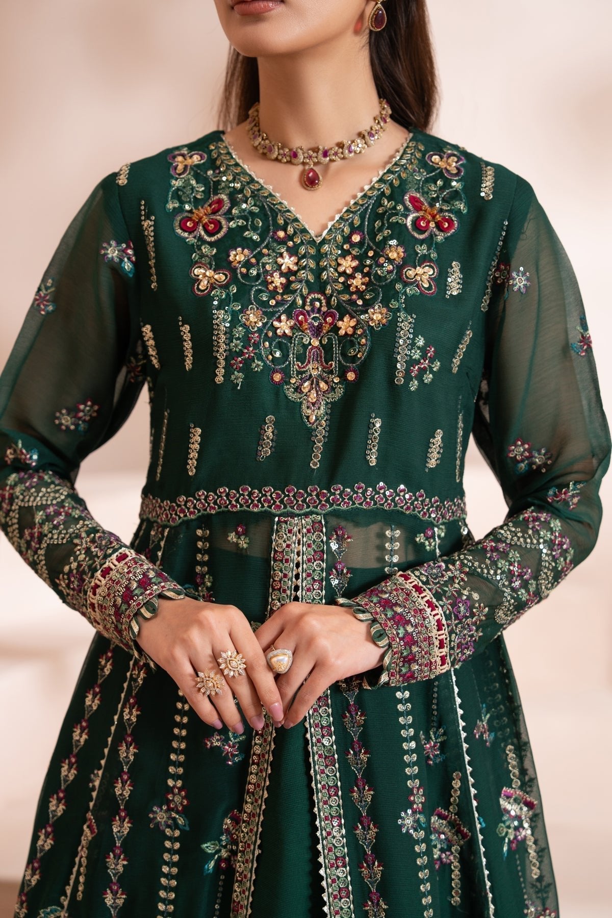 Xenia Formals | Zaeva Formals | LAZEH-Brand:Xenia Formals-Type:Ladies Clothes-Bottle Green-Chiffon-House of Maryam- Buy in UK, USA