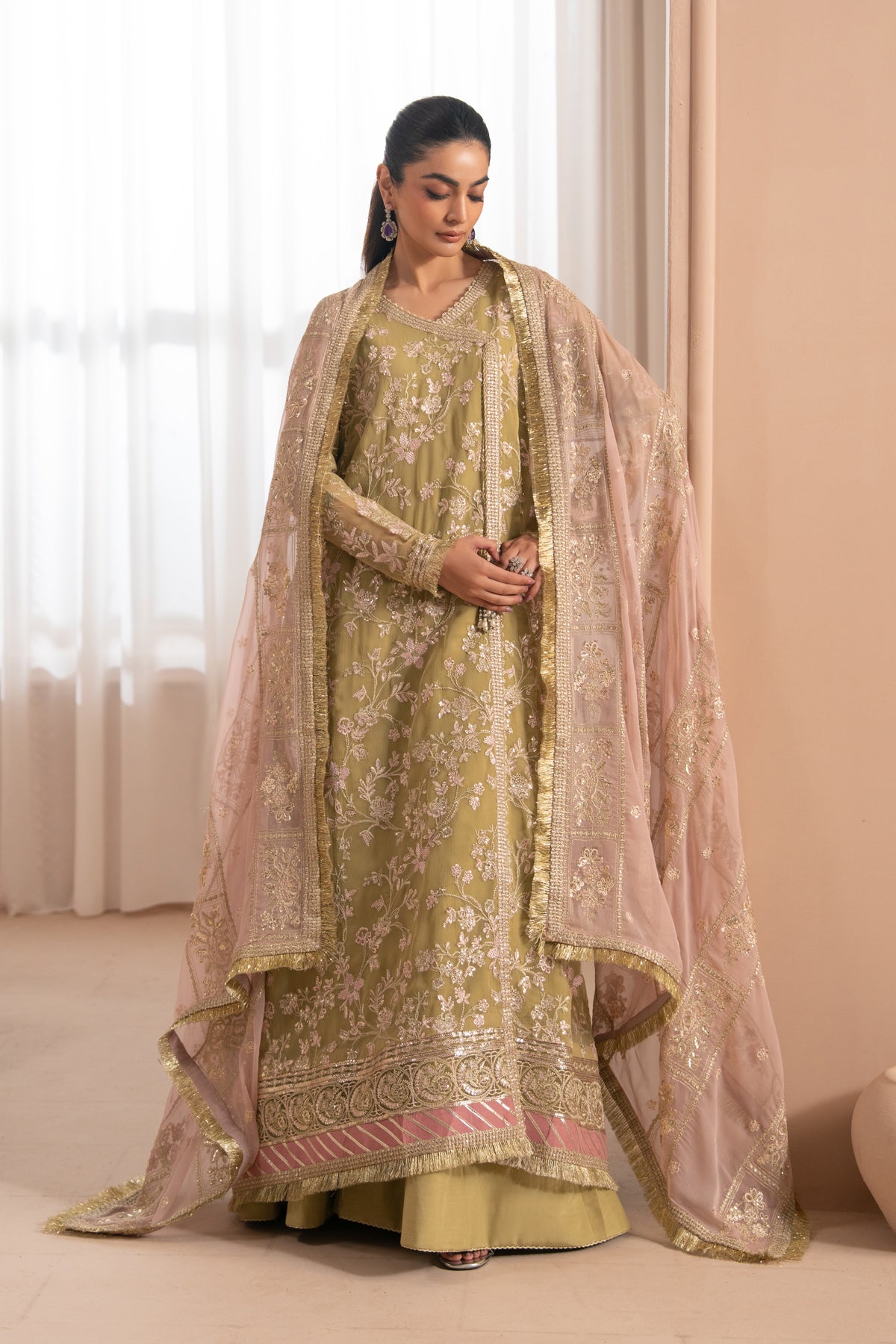 Xenia Formals | Zaeva Formals | NIVVI-Brand:Xenia Formals-Type:Ladies Clothes-Mustard-Chiffon-House of Maryam- Buy in UK, USA
