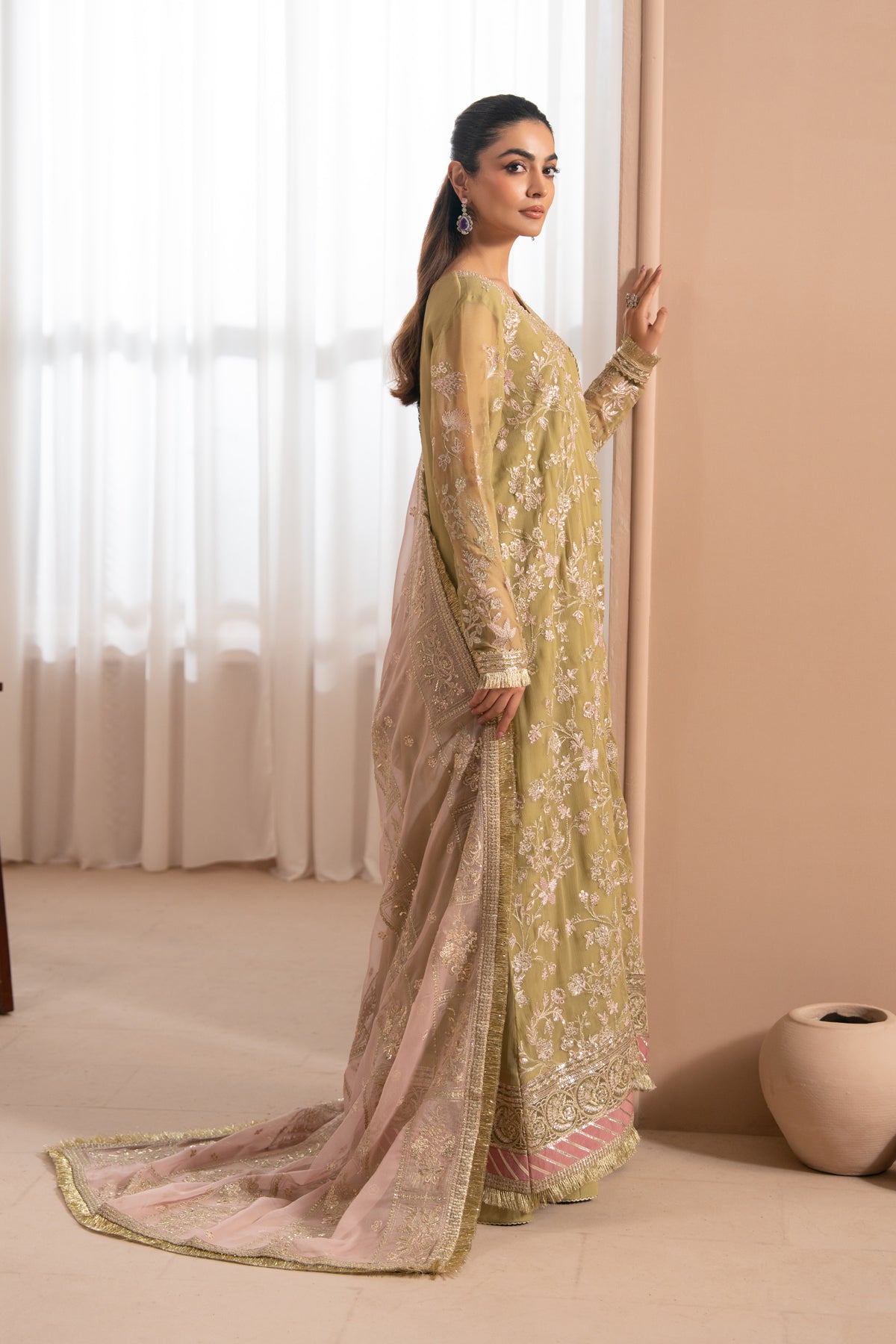 Xenia Formals | Zaeva Formals | NIVVI-Brand:Xenia Formals-Type:Ladies Clothes-Mustard-Chiffon-House of Maryam- Buy in UK, USA