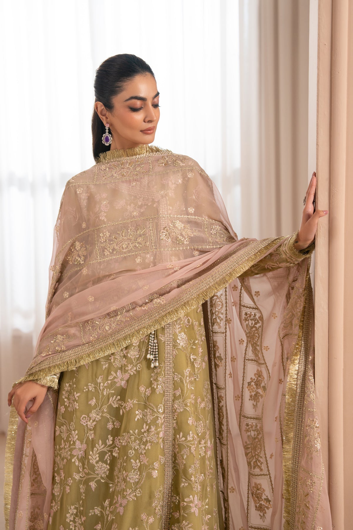 Xenia Formals | Zaeva Formals | NIVVI-Brand:Xenia Formals-Type:Ladies Clothes-Mustard-Chiffon-House of Maryam- Buy in UK, USA