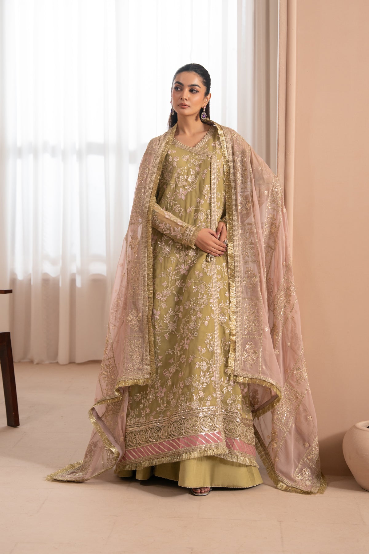 Xenia Formals | Zaeva Formals | NIVVI-Brand:Xenia Formals-Type:Ladies Clothes-Mustard-Chiffon-House of Maryam- Buy in UK, USA