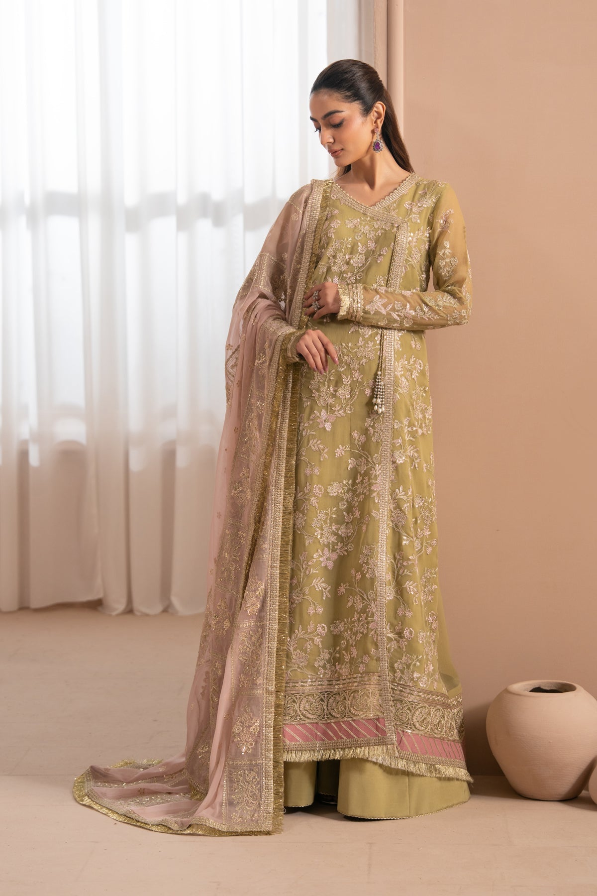 Xenia Formals | Zaeva Formals | NIVVI-Brand:Xenia Formals-Type:Ladies Clothes-Mustard-Chiffon-House of Maryam- Buy in UK, USA