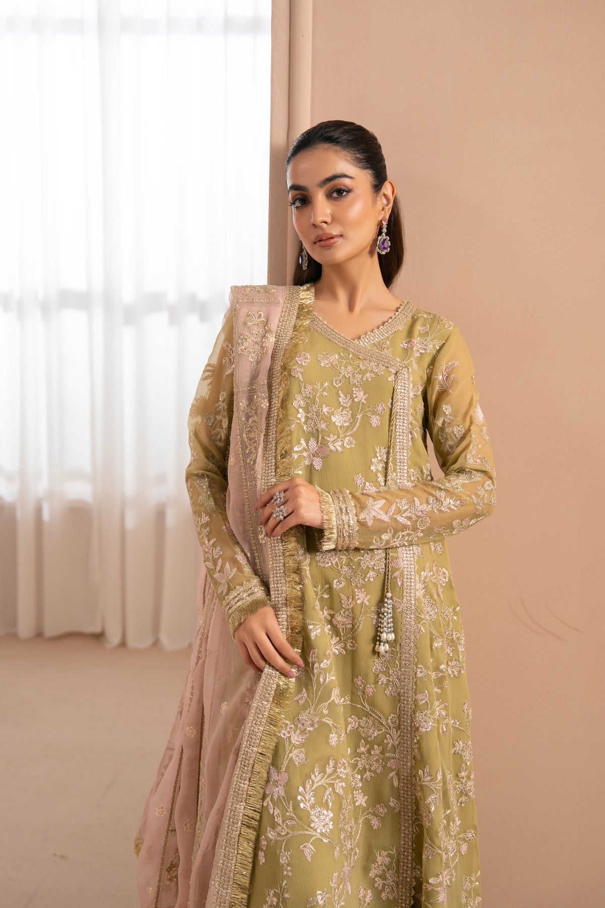 Xenia Formals | Zaeva Formals | NIVVI-Brand:Xenia Formals-Type:Ladies Clothes-Mustard-Chiffon-House of Maryam- Buy in UK, USA