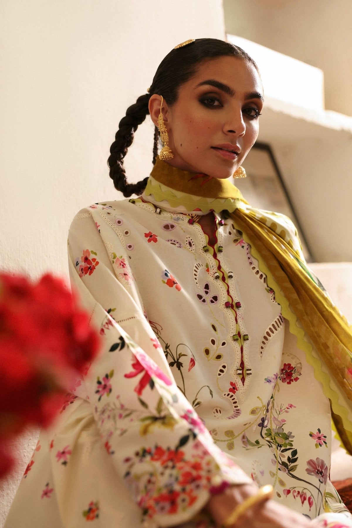 Zaha | Festive Lawn 25 | CHANDNI (ZF-25-10)-Brand:zaha-Type:Ladies Clothes-Beige-Lawn-House of Maryam- Buy in UK, USA