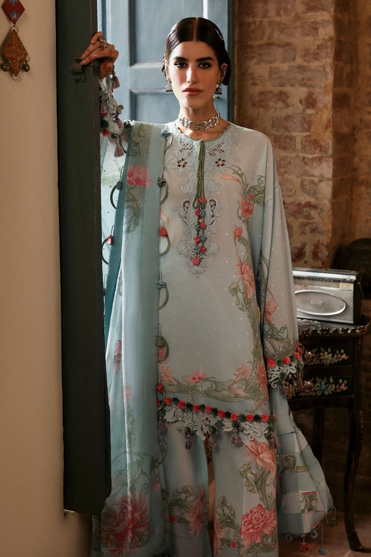Zaha | Festive Lawn 25 | KHUSBU (ZF-25-09)-Brand:Zaha-Type:Ladies Clothes-Ice Blue-Lawn-House of Maryam- Buy in UK, USA
