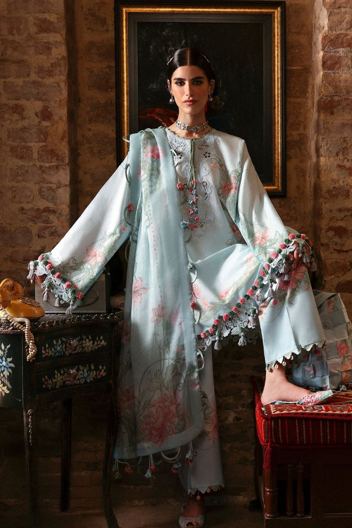 Zaha | Festive Lawn 25 | KHUSBU (ZF-25-09)-Brand:Zaha-Type:Ladies Clothes-Ice Blue-Lawn-House of Maryam- Buy in UK, USA