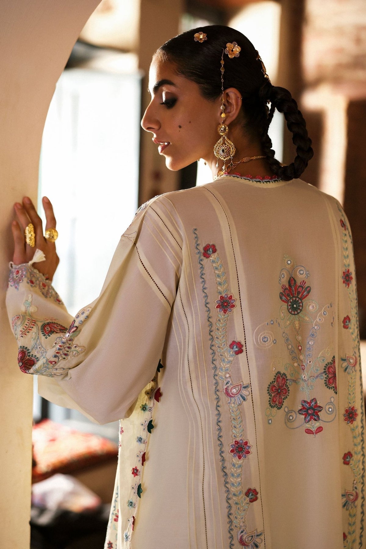 Zaha | Festive Lawn 25 | MEHERBANO (ZF-25-01)-Brand:Zaha-Type:Ladies Clothes-Beige-Lawn-House of Maryam- Buy in UK, USA