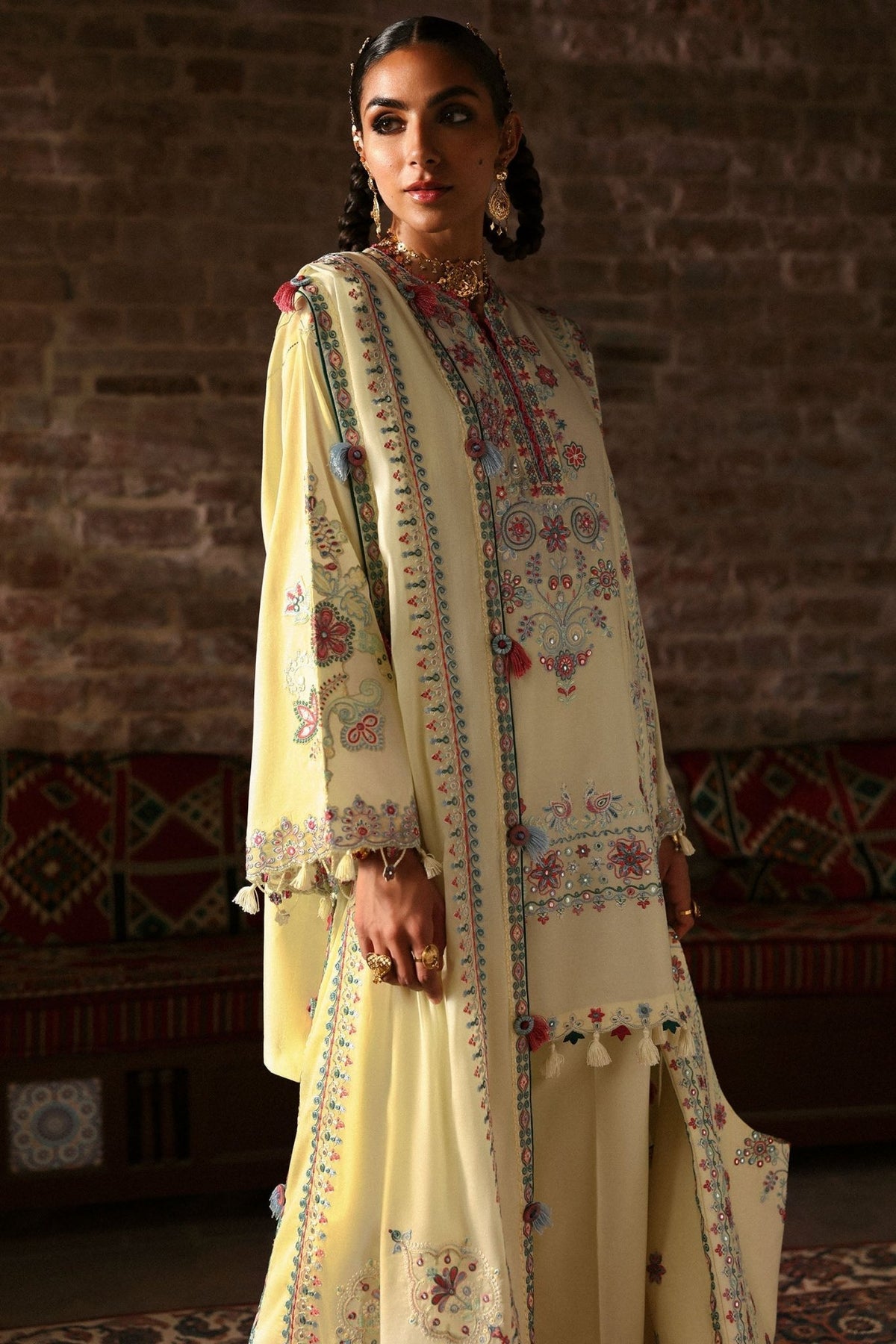Zaha | Festive Lawn 25 | MEHERBANO (ZF-25-01)-Brand:Zaha-Type:Ladies Clothes-Beige-Lawn-House of Maryam- Buy in UK, USA