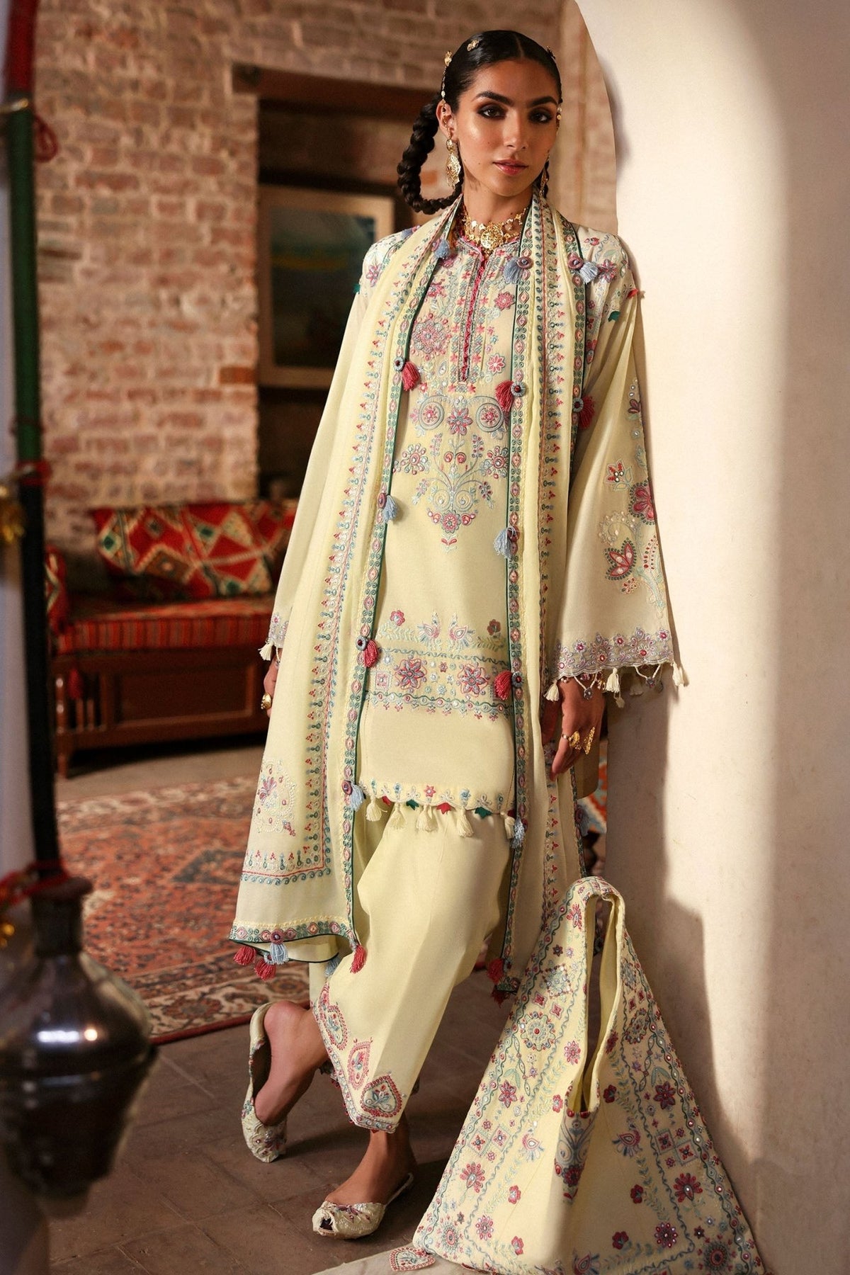 Zaha | Festive Lawn 25 | MEHERBANO (ZF-25-01)-Brand:Zaha-Type:Ladies Clothes-Beige-Lawn-House of Maryam- Buy in UK, USA