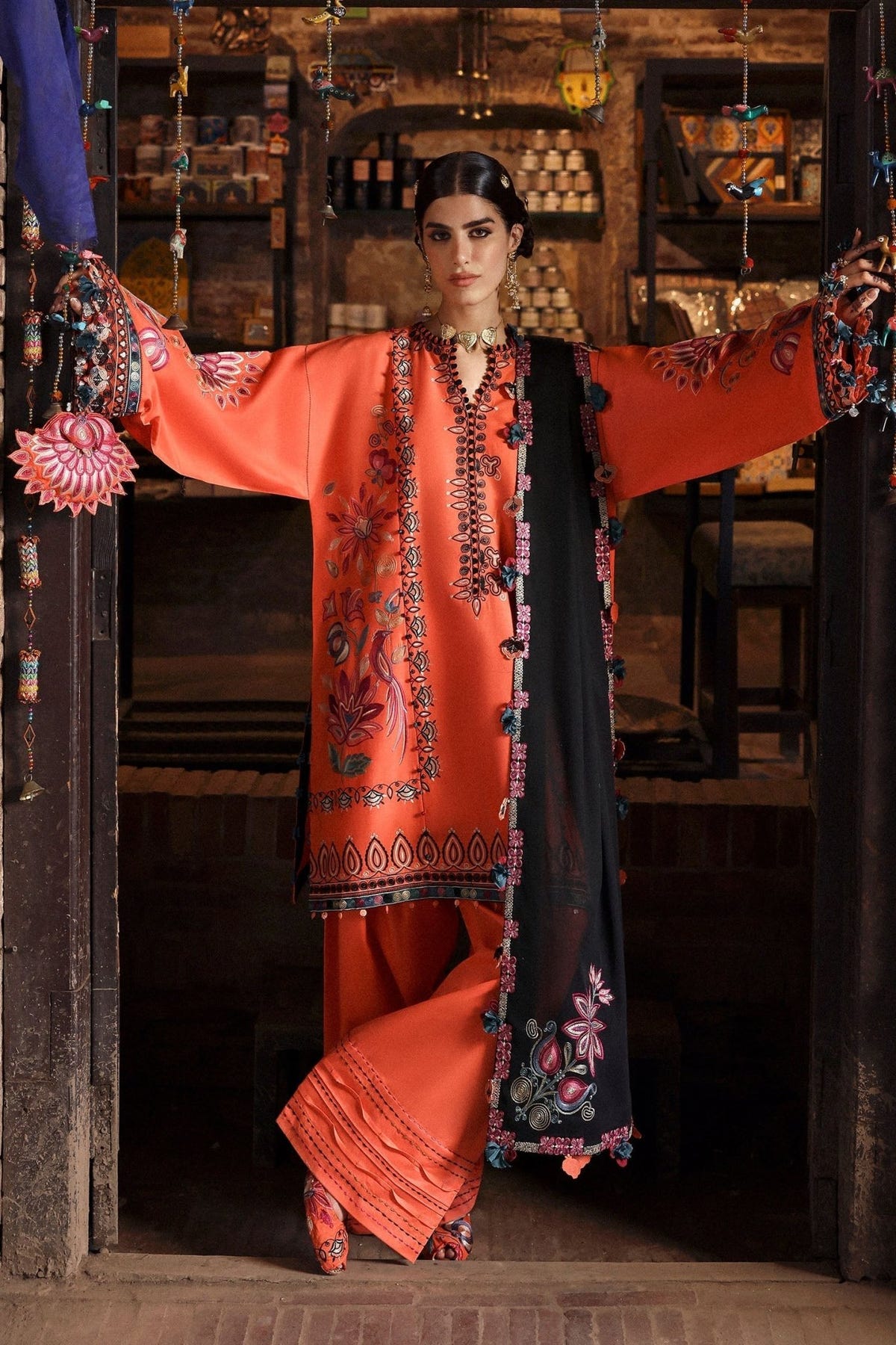 Zaha | Festive Lawn 25 | RANGREZ (ZF-25-06)-Brand:zaha-Type:Ladies Clothes-Coral Pink-Lawn-House of Maryam- Buy in UK, USA