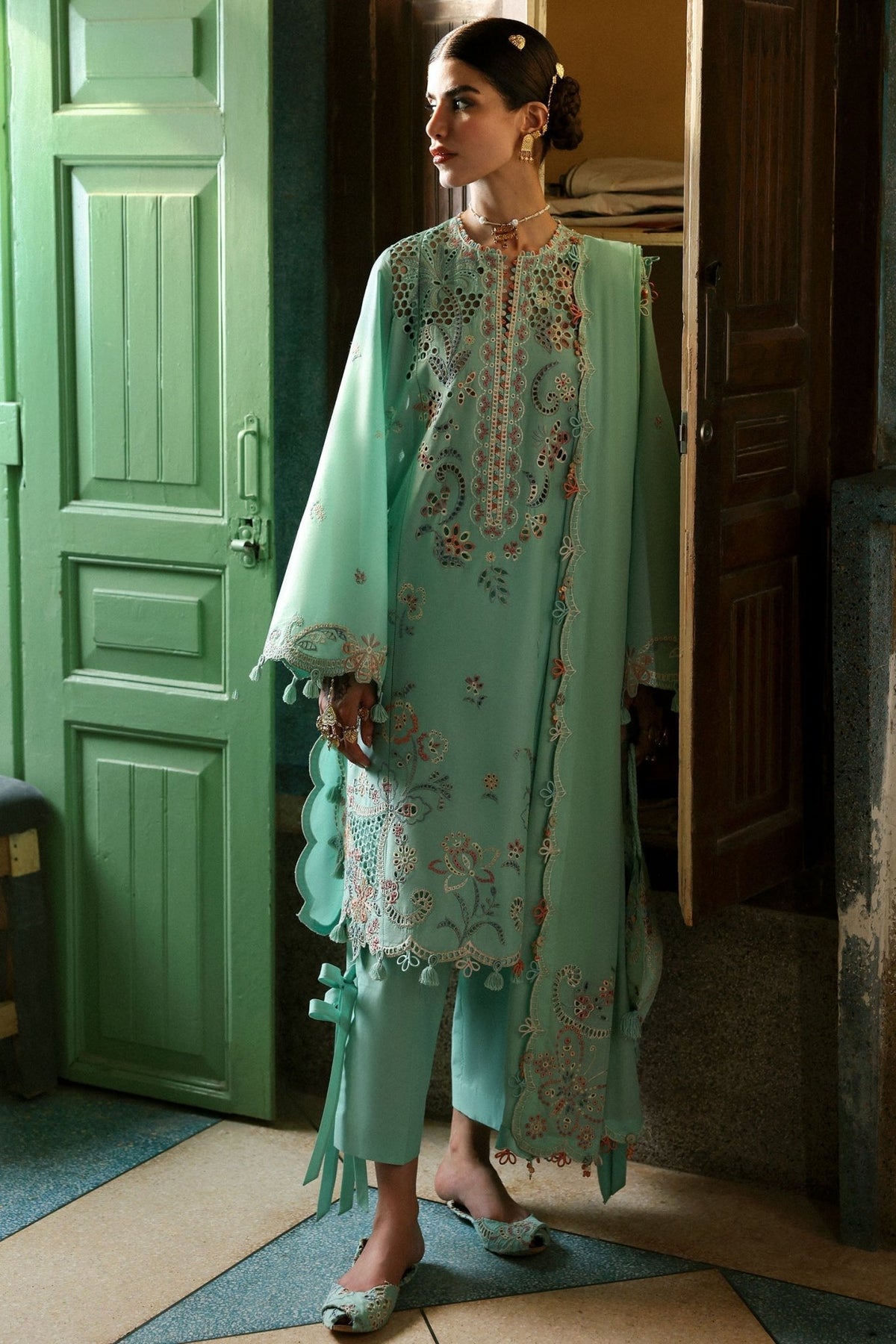 Zaha | Festive Lawn 25 | SEHER (ZF-25-05)-Brand:Zaha-Type:Ladies Clothes-Sea Green-Lawn-House of Maryam- Buy in UK, USA