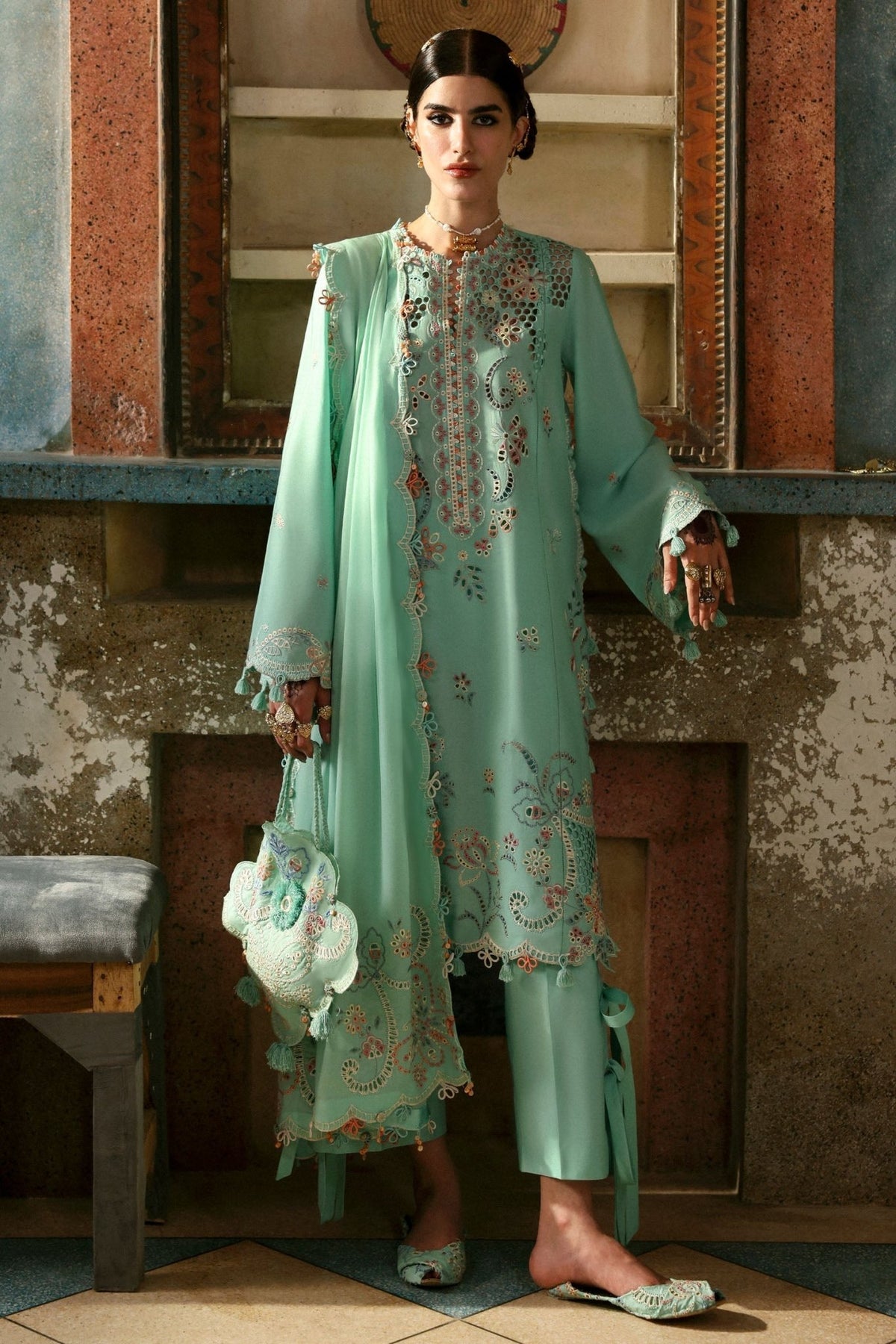 Zaha | Festive Lawn 25 | SEHER (ZF-25-05)-Brand:Zaha-Type:Ladies Clothes-Sea Green-Lawn-House of Maryam- Buy in UK, USA