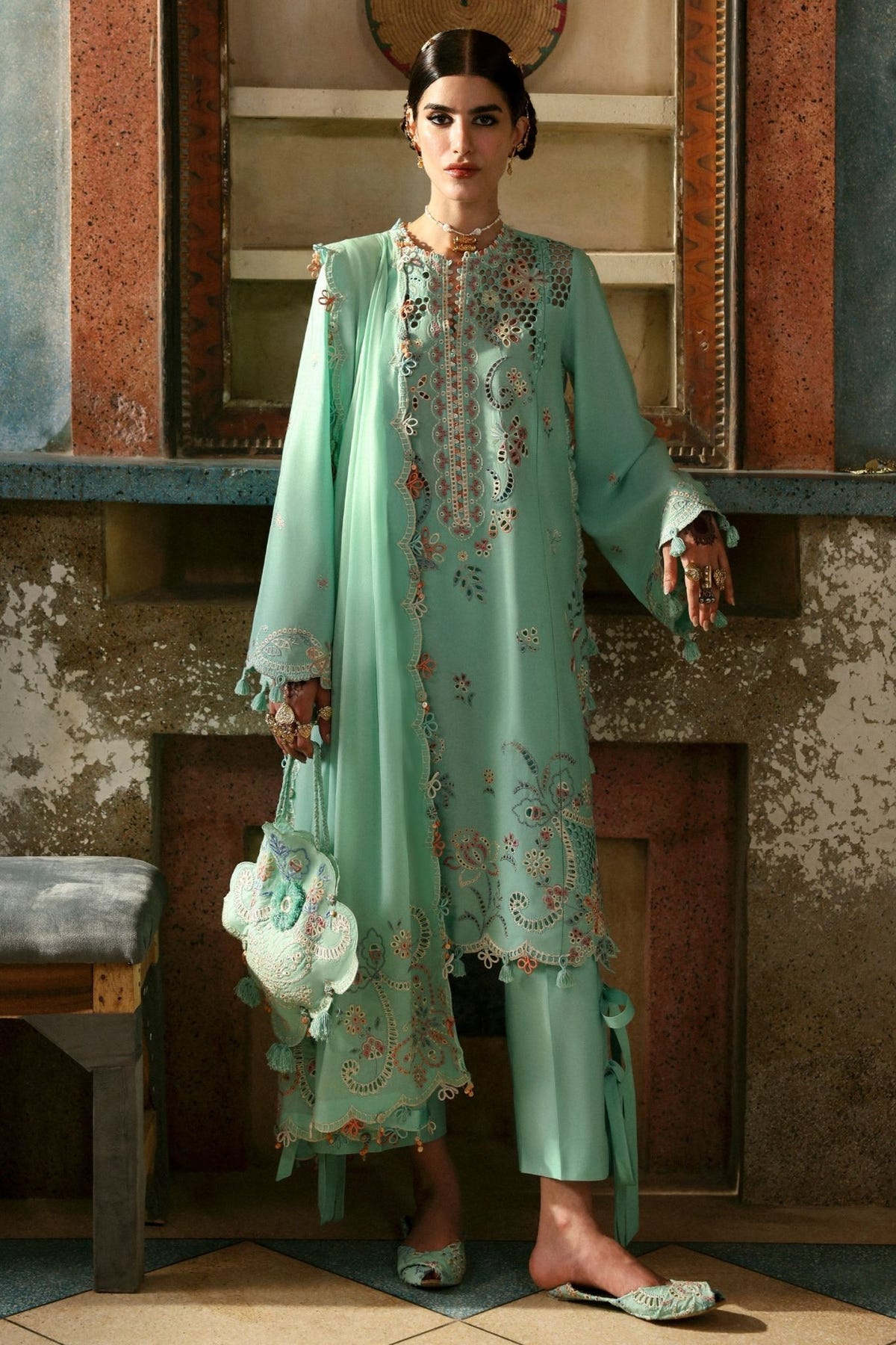 Zaha | Festive Lawn 25 | SEHER (ZF-25-05)-Brand:Zaha-Type:Ladies Clothes-Sea Green-Lawn-House of Maryam- Buy in UK, USA