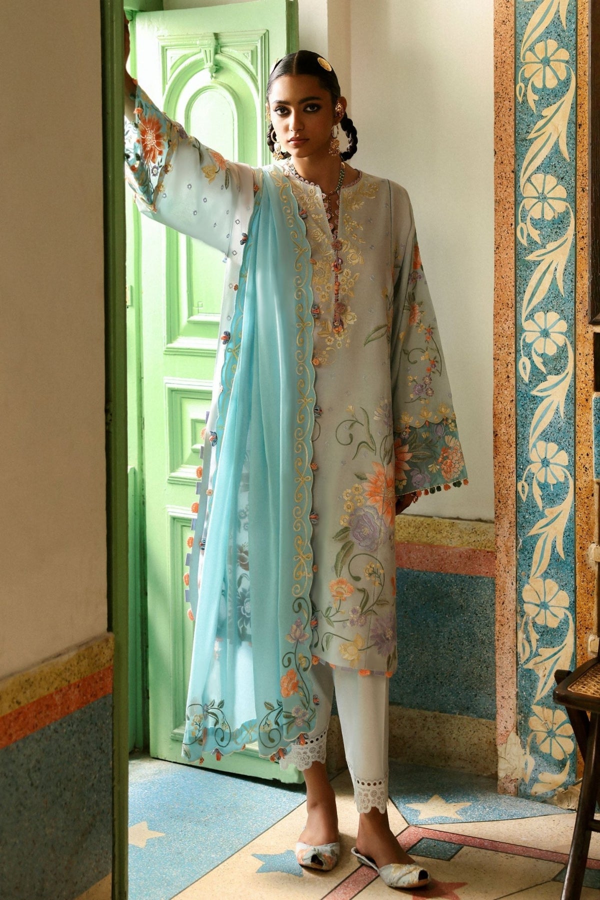 Zaha | Festive Lawn 25 | SHEHRBANO (ZF-25-03)-Brand:Zaha-Type:Ladies Clothes-Ivory-Lawn-House of Maryam- Buy in UK, USA
