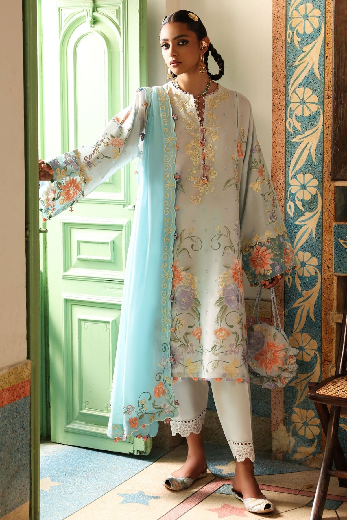 Zaha | Festive Lawn 25 | SHEHRBANO (ZF-25-03)-Brand:Zaha-Type:Ladies Clothes-Ivory-Lawn-House of Maryam- Buy in UK, USA