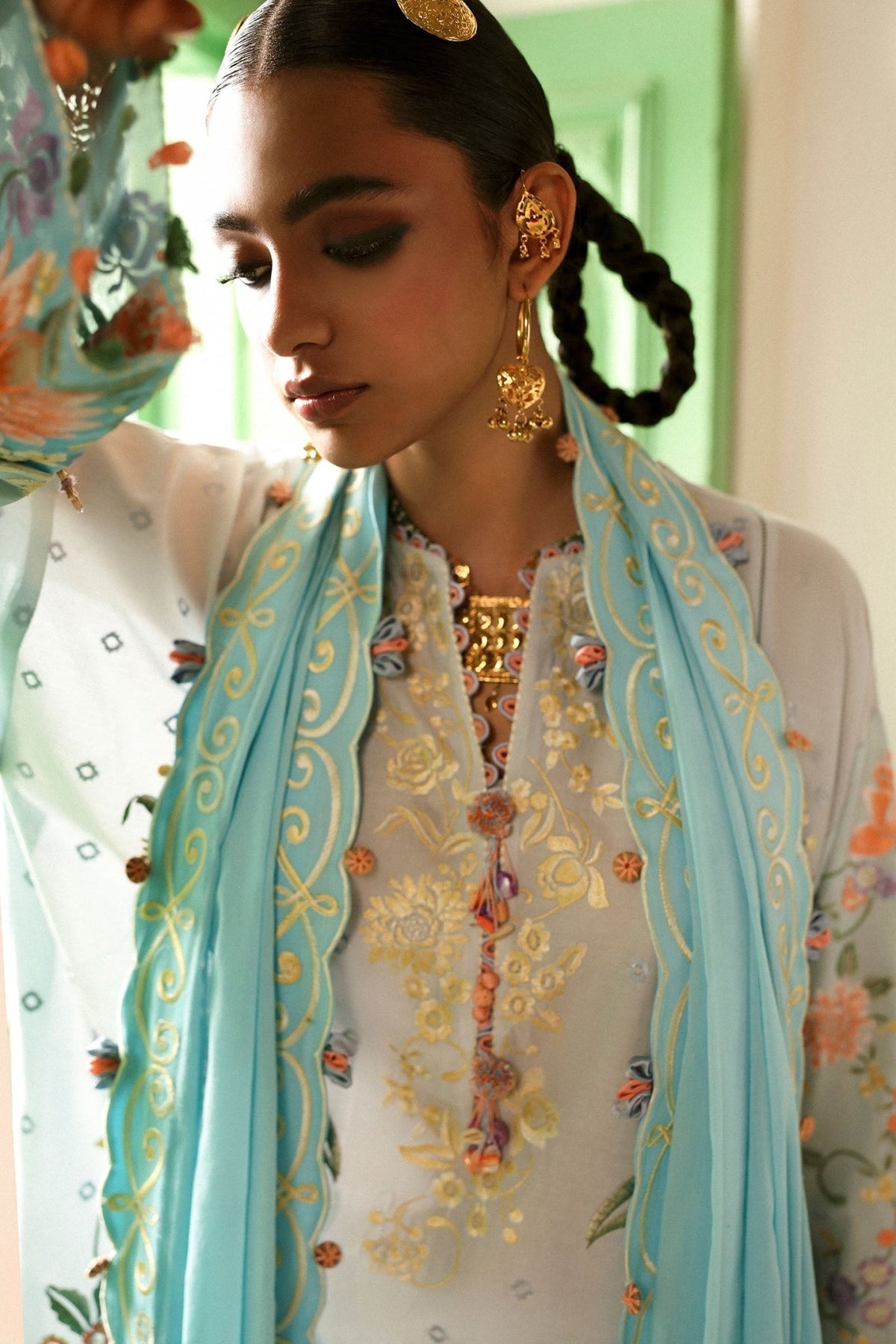 Zaha | Festive Lawn 25 | SHEHRBANO (ZF-25-03)-Brand:Zaha-Type:Ladies Clothes-Ivory-Lawn-House of Maryam- Buy in UK, USA