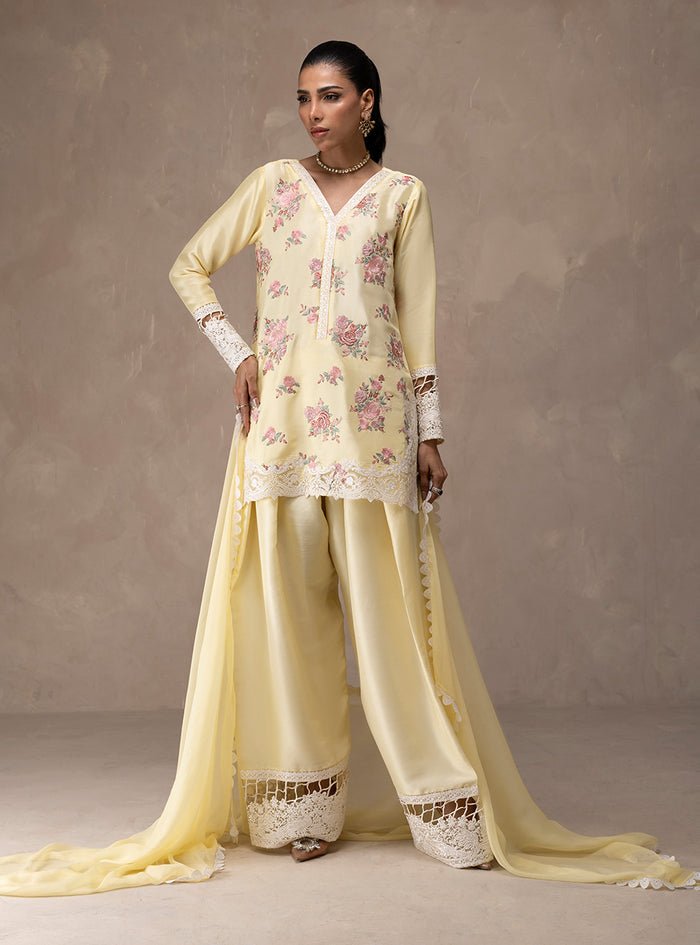 Zainab Chottani | Eid Edit 26 | Butter Yellow Bloom-Brand:Zainab Chottani-Type:Ladies Clothes-Pure Raw Silk-Butter Yellow-House of Maryam- Buy in UK, USA