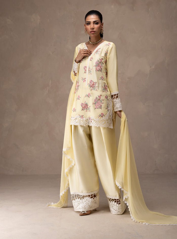 Zainab Chottani | Eid Edit 26 | Butter Yellow Bloom-Brand:Zainab Chottani-Type:Ladies Clothes-Pure Raw Silk-Butter Yellow-House of Maryam- Buy in UK, USA