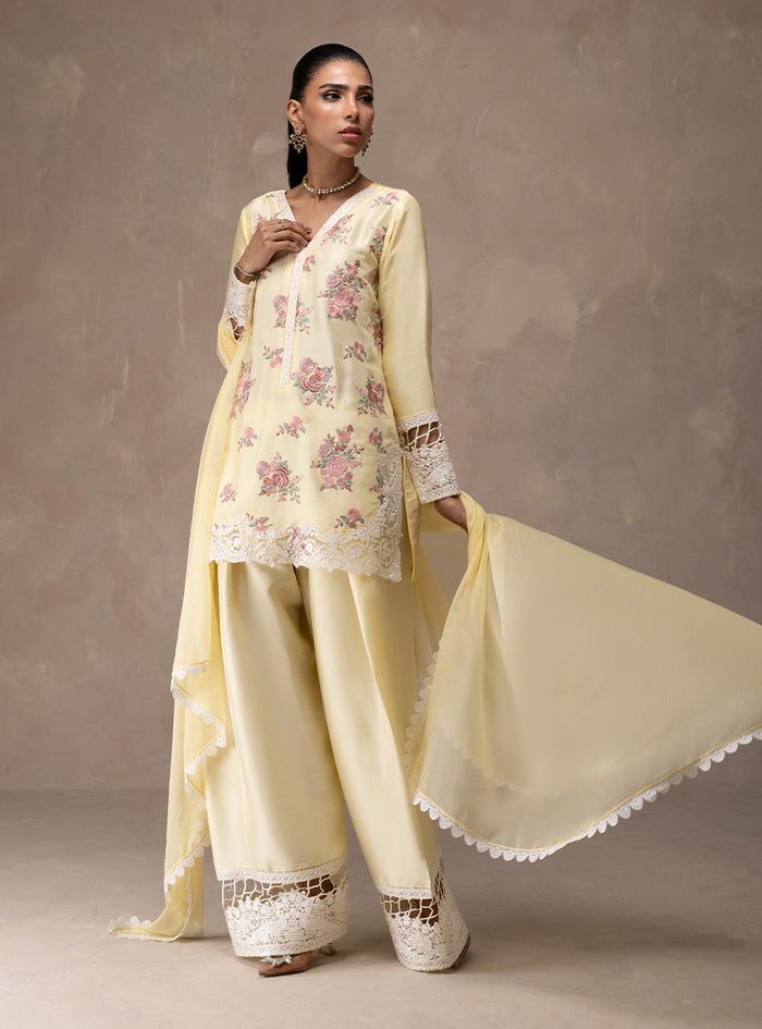 Zainab Chottani | Eid Edit 26 | Butter Yellow Bloom-Brand:Zainab Chottani-Type:Ladies Clothes-Pure Raw Silk-Butter Yellow-House of Maryam- Buy in UK, USA