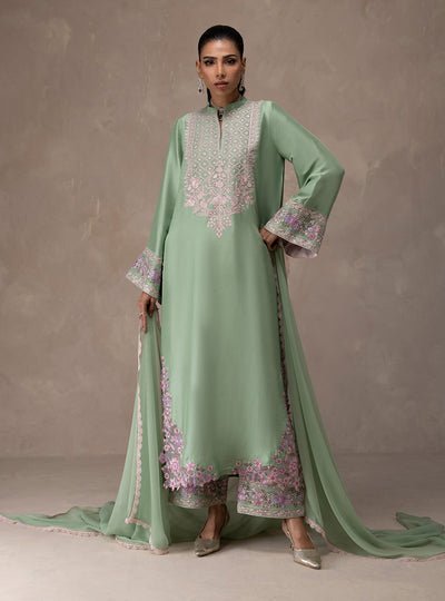 Zainab Chottani | Eid Edit 26 | Mint Bloom-Brand:Zainab Chottani-Type:Ladies Clothes-Pure Raw Silk-Sage Green-House of Maryam- Buy in UK, USA