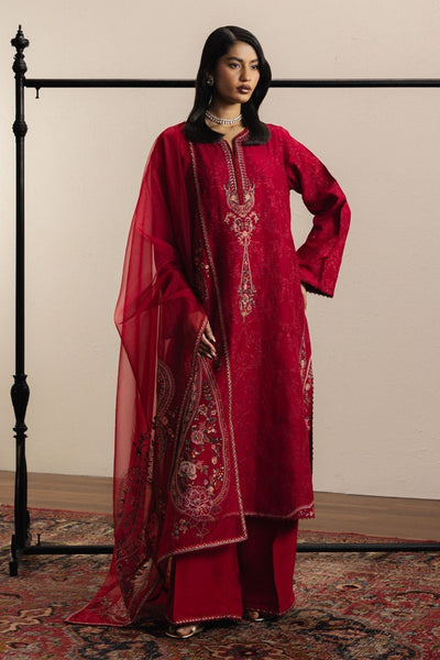 Zara Shahjahan | Eid Festive 26 | Aarzina-Brand:Zara Shahjahan-Type:Ladies Clothes-Red-Medium Raw Silk-House of Maryam- Buy in UK, USA