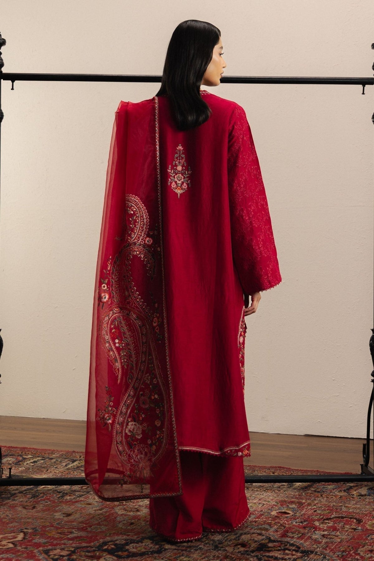 Zara Shahjahan | Eid Festive 26 | Aarzina-Brand:Zara Shahjahan-Type:Ladies Clothes-Red-Medium Raw Silk-House of Maryam- Buy in UK, USA